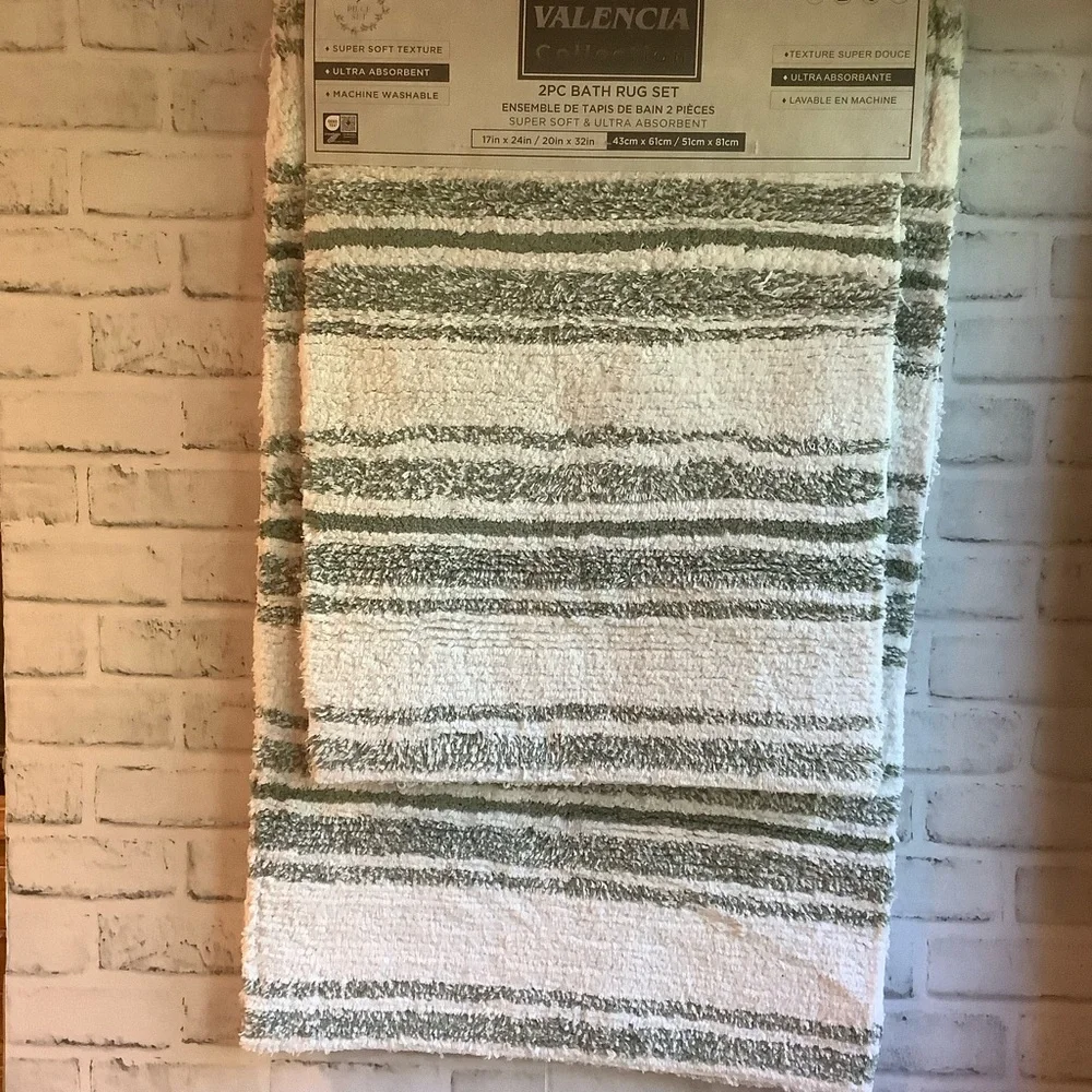 VALENCIA COLLECTION 2 Pc Striped Bath Rug Set - Sea Spray